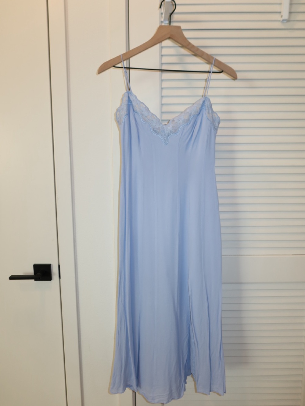Reformation Pale Blue Lace-Trim Midi Slip Dress
